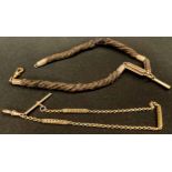 A Victorian rolled gold fancy link Albert chain; another, yellow metal and hair Albert (2)