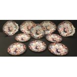 A 19th century Derby porcelain Kings pattern dessert service comprising six dessert plates, two