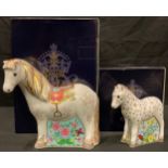A pair of Royal Crown Derby paperweights, Shetland Pony and Shetland Pony Foal, Visitor Centre