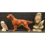 A Royal Doulton model of a Red Setter; a Hereford China owl; a Beswick owl (3)