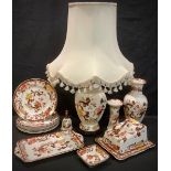 A Mason's Brown Velvet pattern table lamp; vases, plates; etc