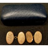 A pair of 9ct rose gold gentleman's cuff links, marked 375, monogrammed LG, 7.8g, boxed