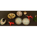 A Victorian micro-mosaic circular brooch; another; coral pendents, etc