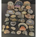 Geology - polished agate geodes; a collection of mineral specimens including amethyst, etc, qty