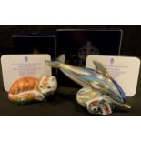 A Royal Crown Derby paperweight, Striped Dolphin, Connaught House gold signature exclusive,