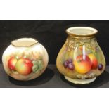 A Royal Worcester lobed ovoid vase, painted by E Townsend, signed, decorated with ripe fruit on a