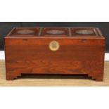 A Singaporean camphor-lined blanket chest, hinged top enclosing a removable sliding tray, 57cm high,