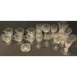 A set of six 19th century clear glass custard cups, 7.5cm; a set of three trumpet shaped ale