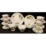 A Shelley Fuchsia pattern tea service for six comprising cake plate, side plates, sugar bowl,