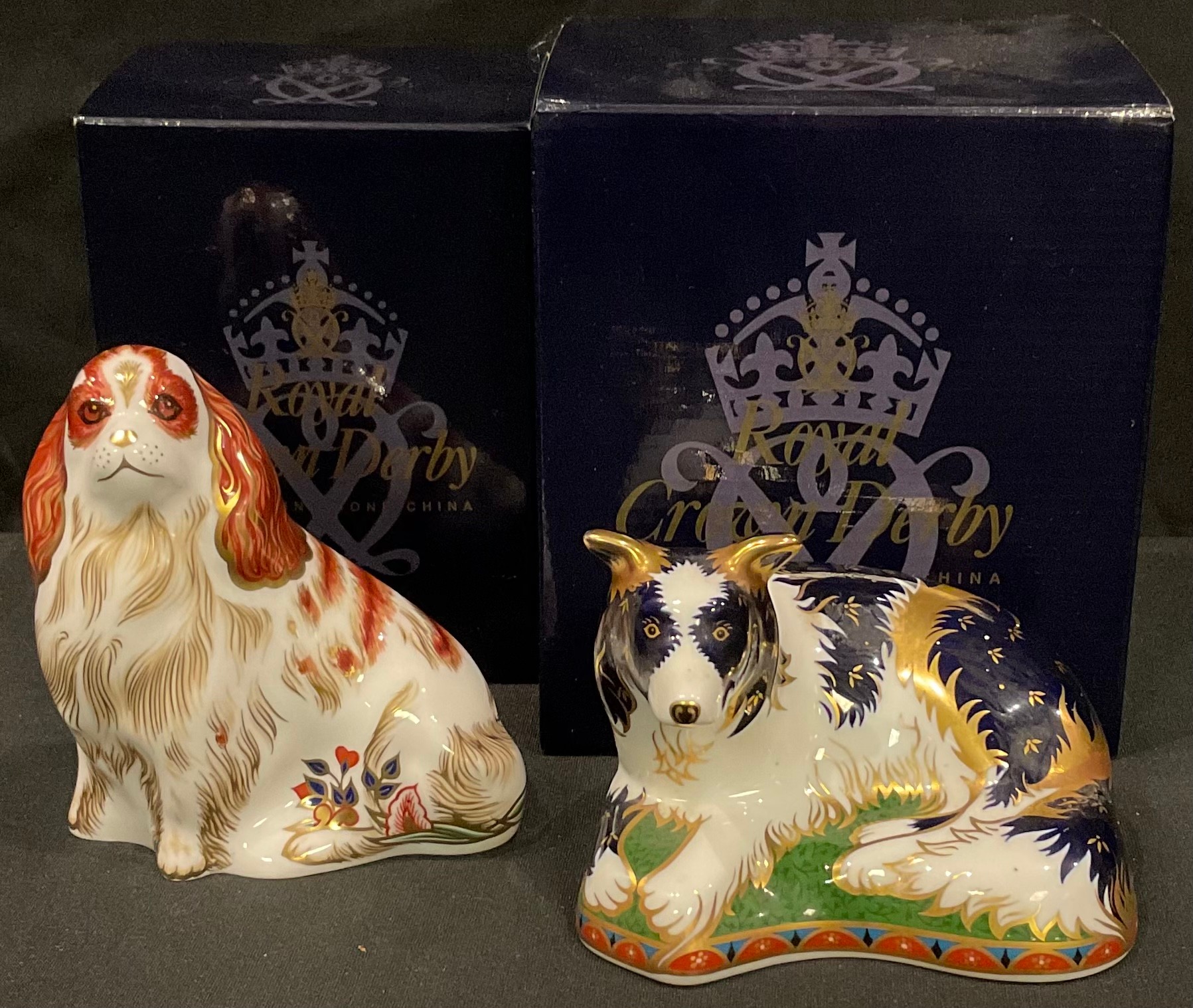 A Royal Crown Derby paperweight, Border Collie, gold backstamp limited edition, 72/2,500, gold
