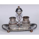 A late 19th/early 20th century silver on copper desk stand, comprising of a pair of cut glass ink
