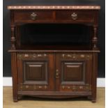 An Arts & Crafts copper mounted buffet serving cabinet, rectangular top above a pair of short