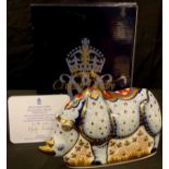 A Royal Crown Derby paperweight, Endangered Species White Rhino, Sinclairs exclusive commission,