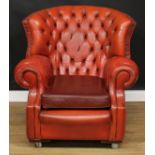 An office reception Chesterfield chair, deep-button back, squab cushion, 100cm high, 100cm wide, the