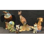 A Beswick model of a Kingfisher; others, Kangaroo, Airdale Terrier, German Shepherd, Bluetit,