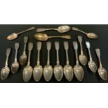 A set of six silver Fiddle pattern dessert spoons, Joseph & Albert Savory, London 1854; Fiddle