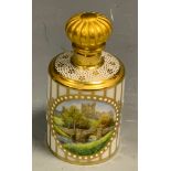 A Lynton porcelain barrel-shaped scent bottle, painted by Stefan Nowacki, monogrammed, with Haddon