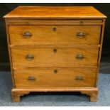A George III mahogany chest, with brushing slide above three cockbeaded drawers, bracket feet,
