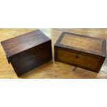 A 19th century mahogany rectangular tea caddy, the interior with two lidded compartments, loose ring