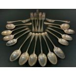 A set of five silver Hanoverian pattern Rat-tail table spoons, Martin, Hall & Co (Richard Martin &