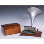 An early 20th century phonograph, marked 2001, B.P, the base 35.5cm wide