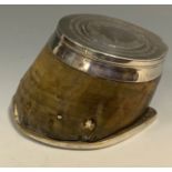 A 19th century silver mounted horse hoof inkwell, inscribed The Hoof of Major Singleton's Charge,