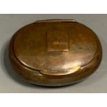 A 19th century oval snuff box, hinged cover, cast with galleon, 8cm wide, c.1800