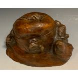 Treen - a large tree burr table snuff box, hinged cover, 26cm long