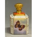 A Lynton porcelain canted square scent bottle, decorated by Stefan Nowacki, monogrammed, with