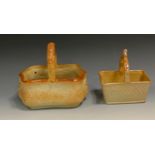 A 19th century Brampton brown salt glazed stoneware shaped rectangular basket, in the manner of