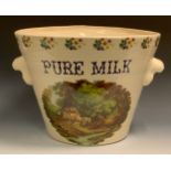 A 20th century tapering cylindrical two handled milk pail, transfer printed with a horse and cart,