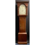 A 19th century inlaid oak longcase clock, the arched painted dial inscribed David Stevens, Newark,