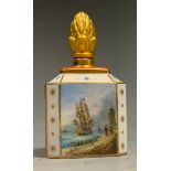 A Lynton porcelain canted square scent bottle, decorated by Stefan Nowacki, monogrammed, with