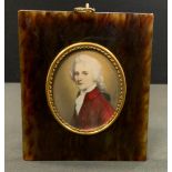 French School, early 20th century, a portrait miniature, **Von Argyll, wearing a red coat and