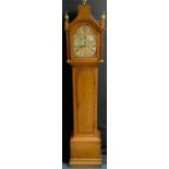 A George III oak longcase clock, the 29cm arched dial with silvered chapter ring, Roman numerals,