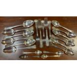 A set of six Victorian Scottish silver Kings pattern table spoons; five dinner forks; six dessert
