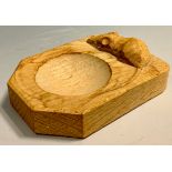 Mouseman of Kilburn - an oak ashtray, canted fore-angles, carved mouse signature, 10cm long