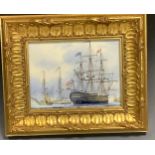 An English Porcelain rectangular porcelain plaque painted by Stefan Nowacki, signed, British Naval