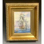 An English porcelain rectangular porcelain plaque painted by Stefan Nowacki, signed, British Naval