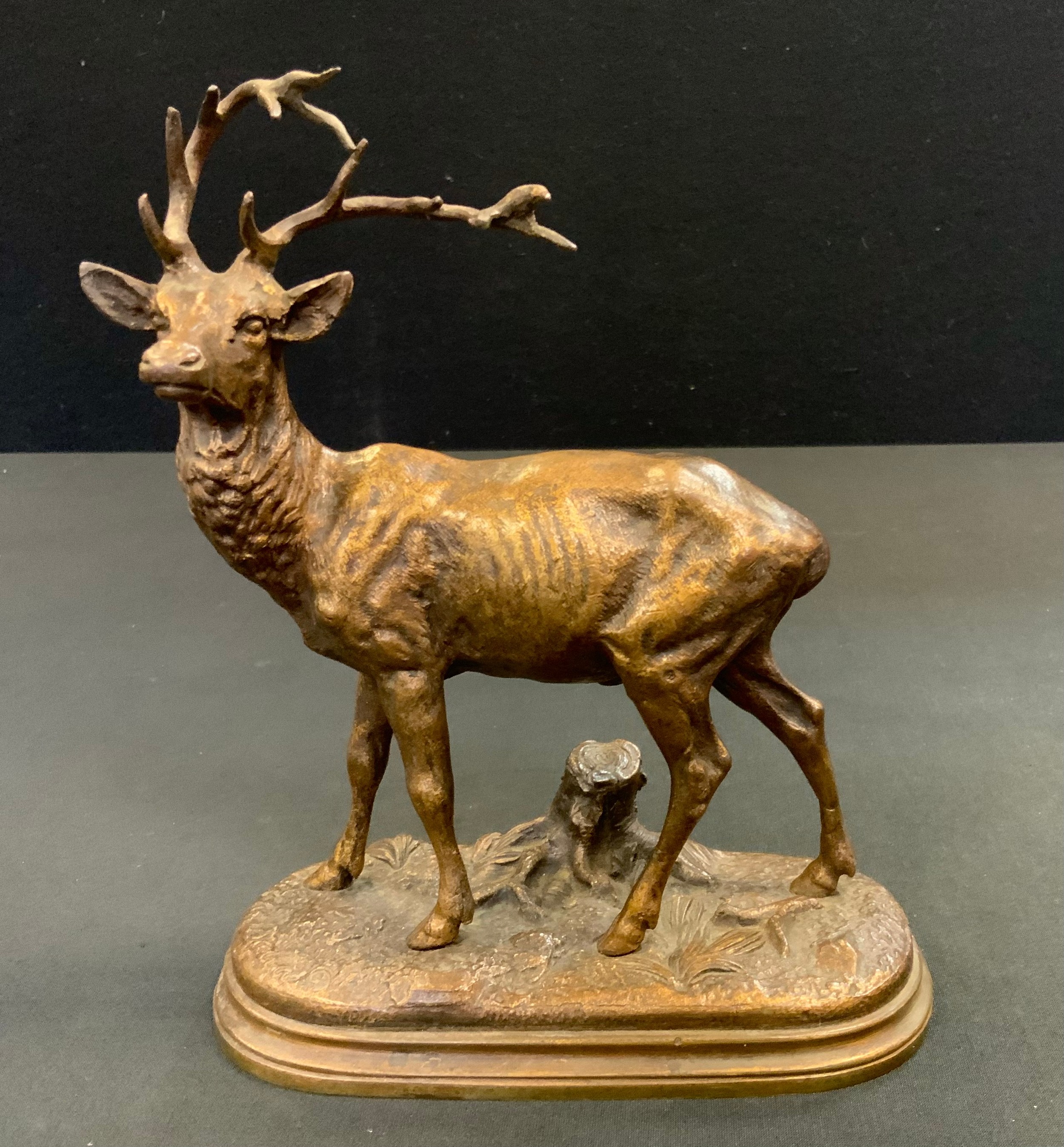 Alfred Dubucand (1828 - 1894), a patinated bronze, of a stag, signed in the maquette, 20cm high