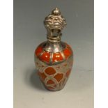 A Victorian silver overlaid ovoid scent bottle, hinged cover, 9cm high, c.1910