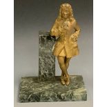 French School (early 20th century), a gilt bronze, of a young courtier, verde antico marble base,
