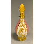 A Lynton baluster-shaped scent bottle, the ground alternating in pink and white, in relief and