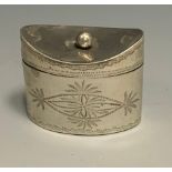 A 19th century Dutch silver oval box and cover, 3.5cm high, marked PL44