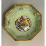 A Wedgwood Fairyland Lustre Dragon octagonal bowl, he exterior in mottled green, the interior with a