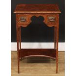 A 19th century simulated burr side table, moulded rectangular top above a shaped apron and a pair of