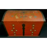 An early 20th century Dutch domed rectangular trunk, c.1930 painted with stylised flowers in