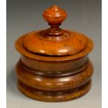 A 19th century turned mahogany tea caddy, bold finial, 19cm high, 15cm diam, c.180