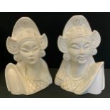 A pair of large busts Tibetan gentleman and companion, 36cm high