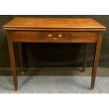 A Victorian mahogany tea table, single small drawer to frieze, swan-neck brass handle, reeded and